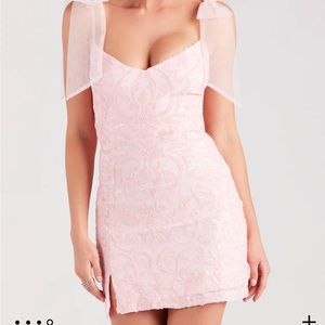 Larissa Bow Strap Sequin Formal Mini Dress